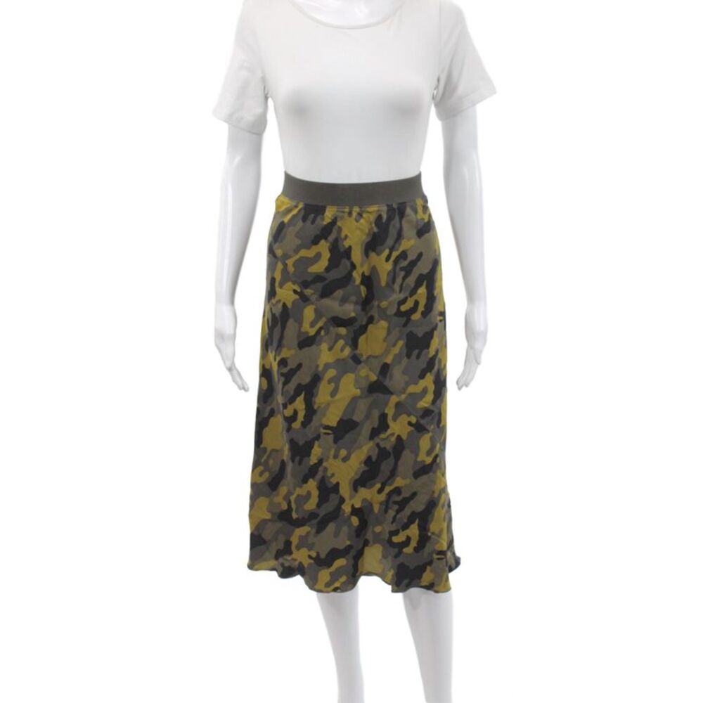 ATM Women A-Line Silk Camo Skirt Knee Length Green Size 28